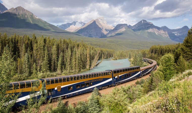Rocky Mountaineer Train on Track